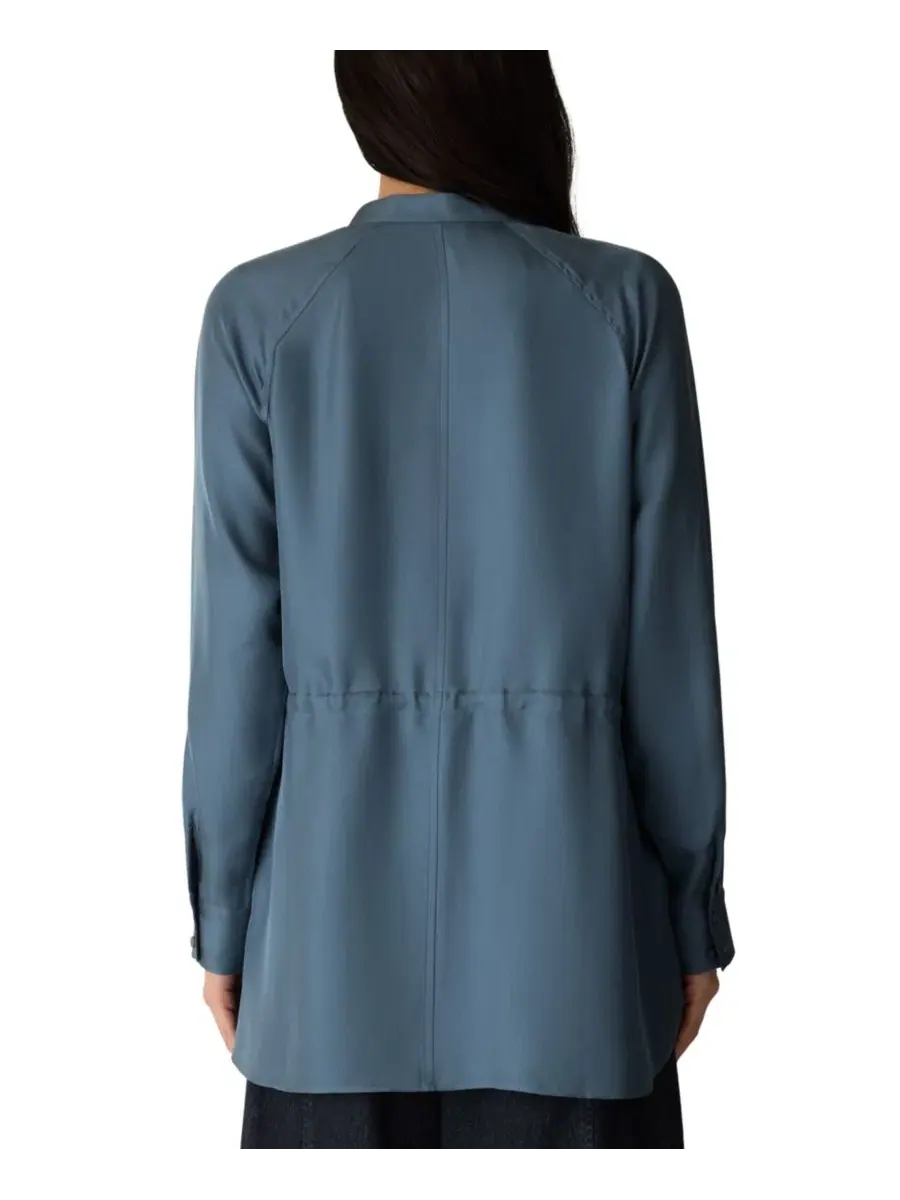 Блуза из шелка с воротником-стойкой и длинным рукавом реглан Eileen Fisher, Celadon Spring — изображение 4 из 4