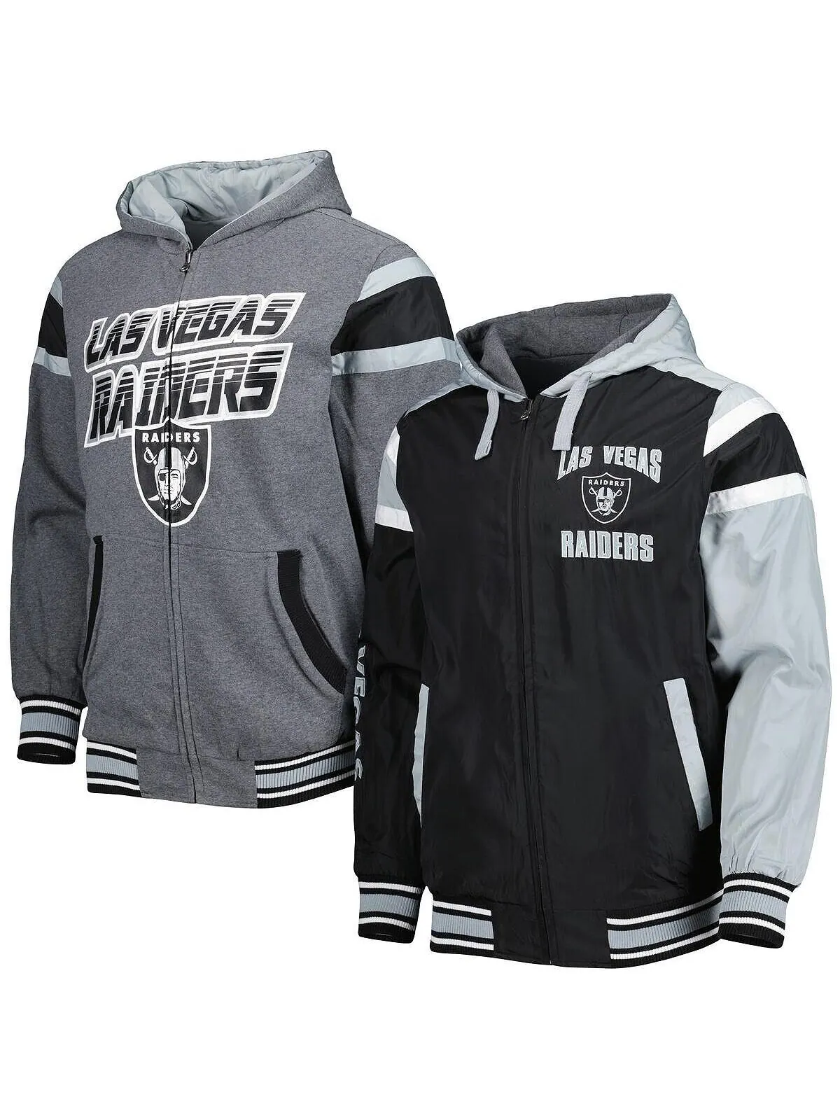 Мужская двусторонняя куртка с капюшоном и молнией во всю спину Las Vegas Raiders Extreme черного — изображение 1 из 9