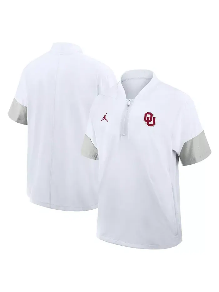Мужская белая легкая куртка с короткими рукавами Oklahoma Sooners 2025 для тренеров (сидлайн) Jordan