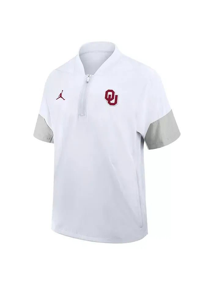 Мужская белая легкая куртка с короткими рукавами Oklahoma Sooners 2025 для тренеров (сидлайн) Jordan — изображение 2 из 3