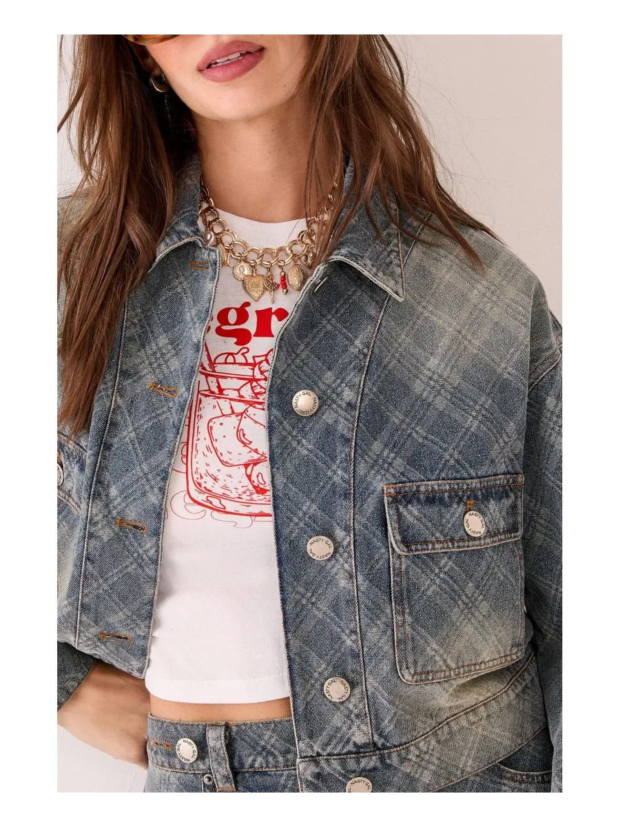 Женская клетчатая джинсовая куртка с эффектом потертости Nasty Gal, Authentic midwash — изображение 5 из 5