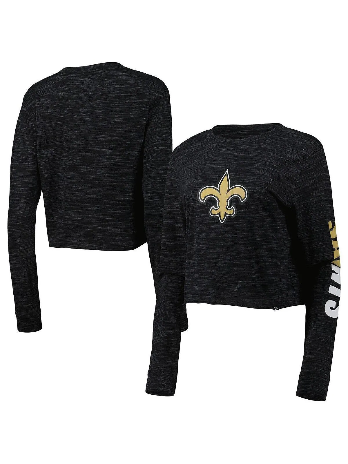 Женская черная укороченная футболка с длинным рукавом New Orleans Saints New Era — изображение 1 из 2, черный