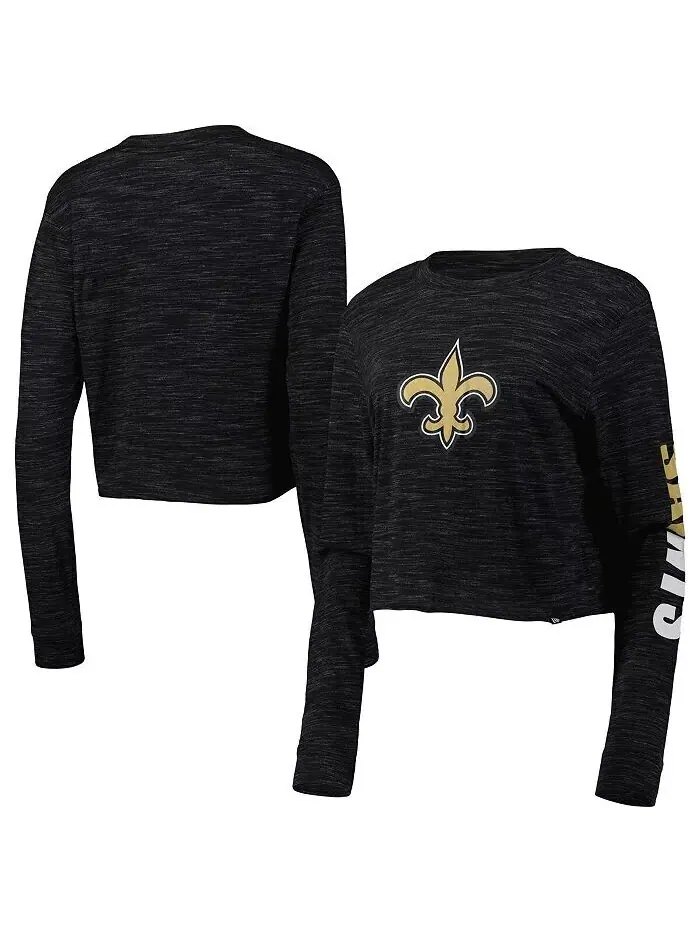 Женская черная укороченная футболка с длинным рукавом New Orleans Saints New Era