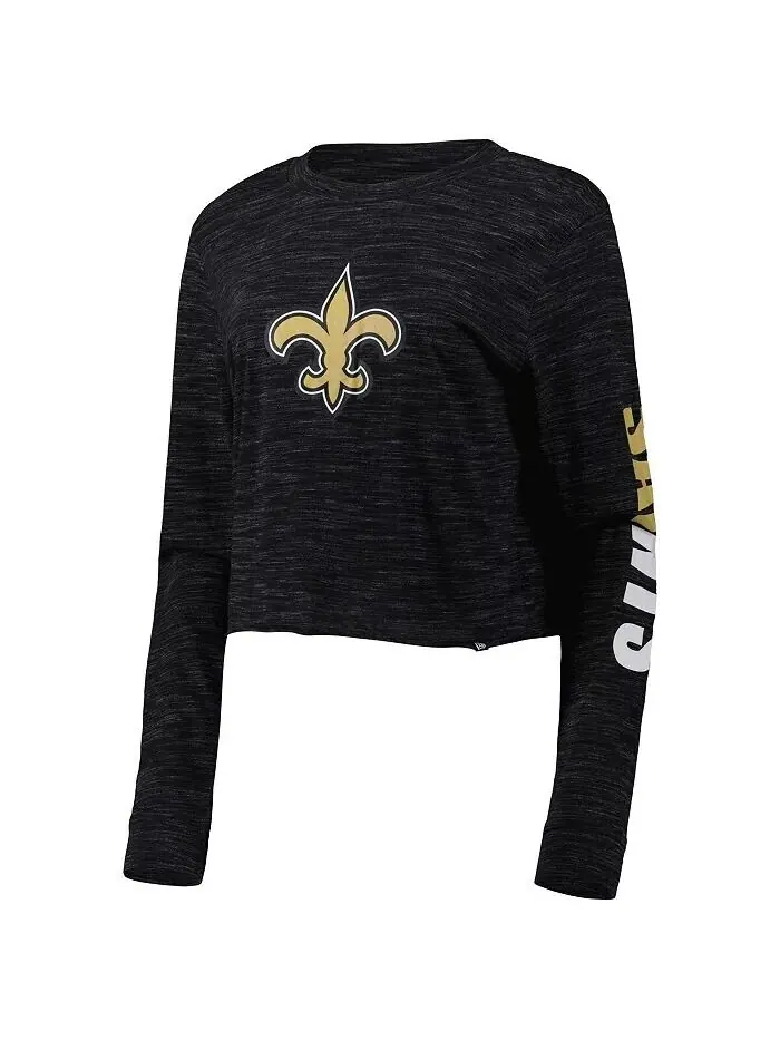 Женская черная укороченная футболка с длинным рукавом New Orleans Saints New Era — изображение 2 из 2