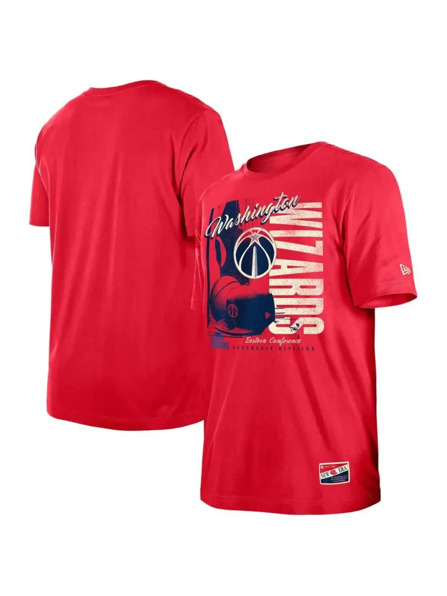 New Era Мужская красная футболка Washington Wizards в винтажном стиле с эффектом потертости