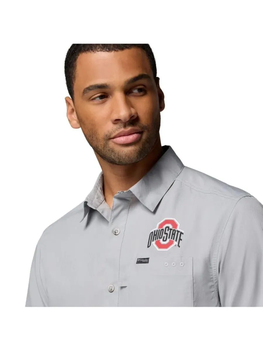 Columbia Мужская серая рубашка на пуговицах с символикой команды Ohio State Buckeyes Slack Tide Camp — изображение 5 из 5