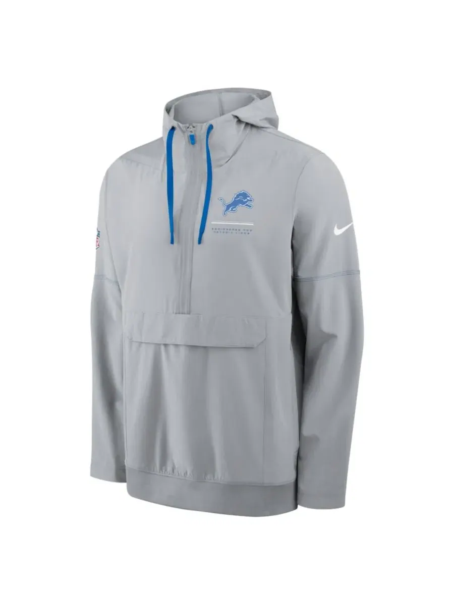 Мужская ветровка-худи с капюшоном Detroit Lions Sideline Logo Glory Anorak Half-Zip Nike — изображение 2 из 3, серебряный