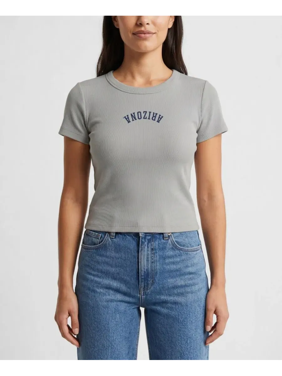 Футболка женская с вышивкой Upside Down Embroidery Uscape Apparel — серый