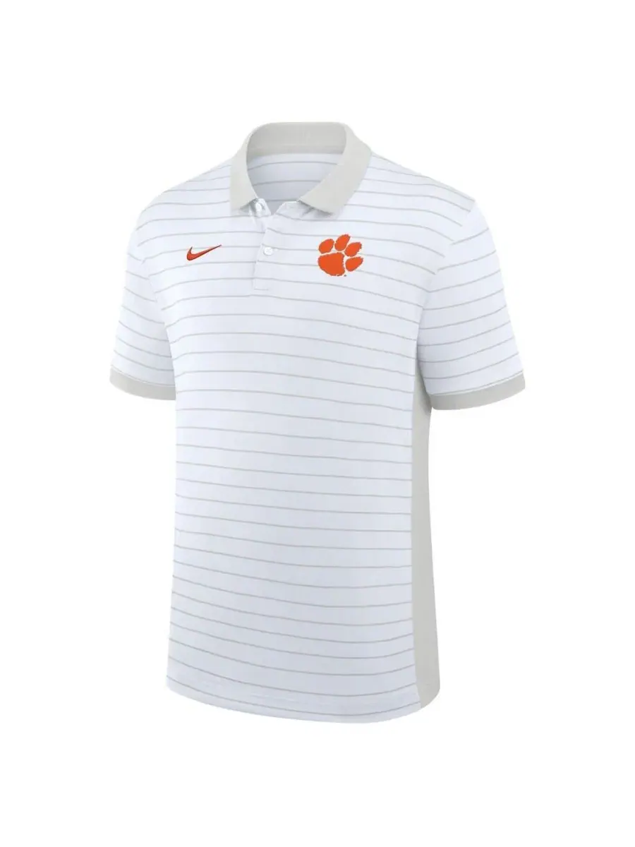 Мужское поло с принтом Clemson Tigers Victory Stripe Nike — изображение 2 из 3, белый