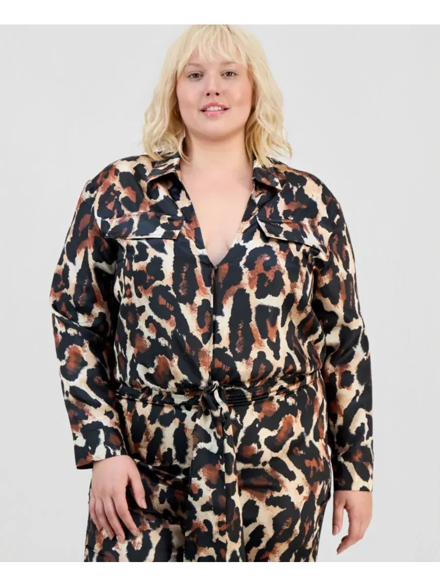 Комплект из атласной рубашки и брюк с принтом FULL CIRCLE TRENDS, Alice Leopard Parchment — изображение 2 из 5