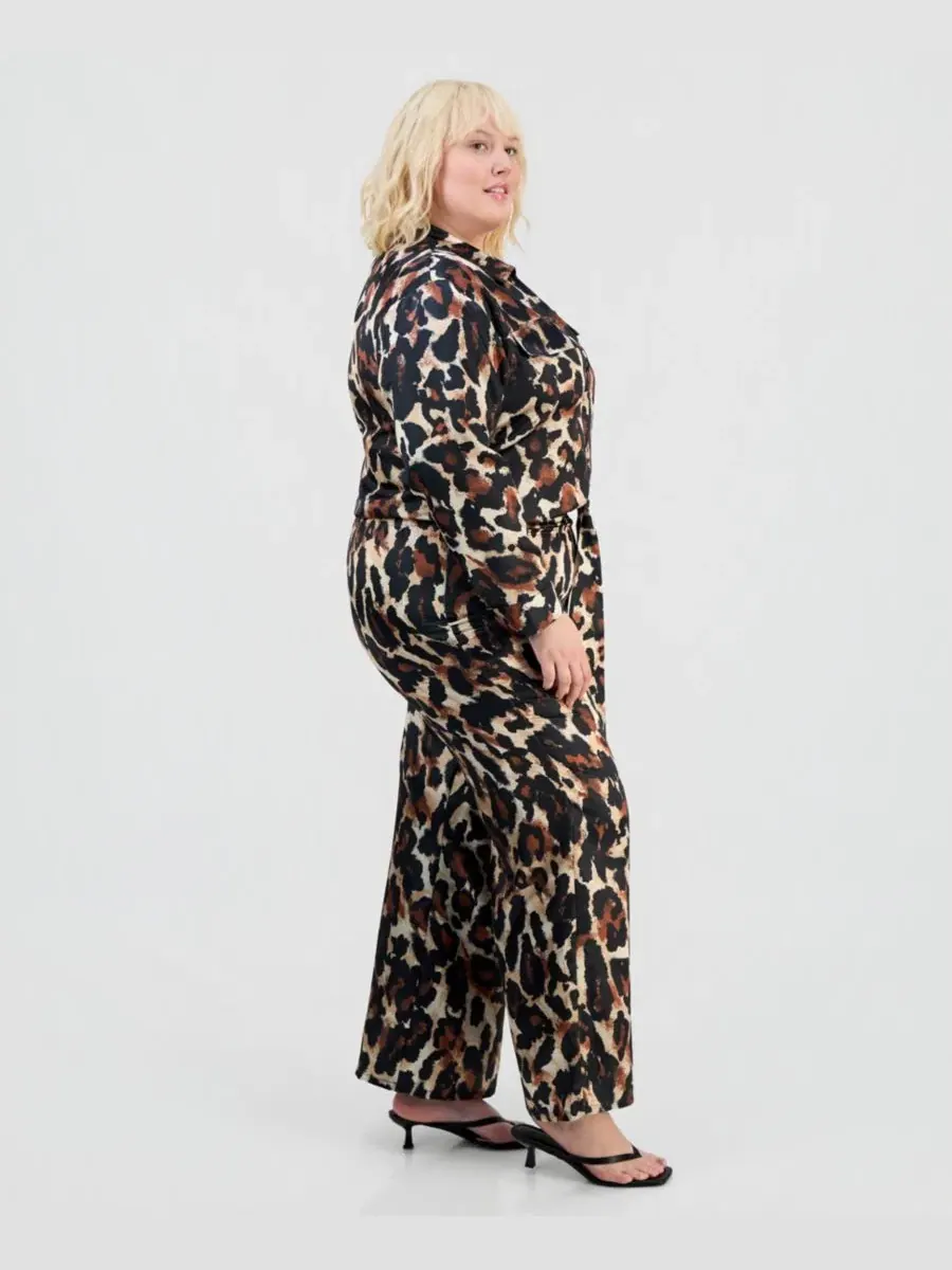 Комплект из атласной рубашки и брюк с принтом FULL CIRCLE TRENDS, Alice Leopard Parchment — изображение 3 из 5
