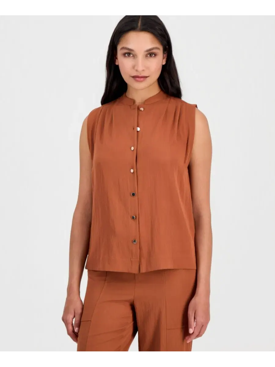 Блузка без рукавов с воротником-стойкой Anne Klein, Cedar Spice