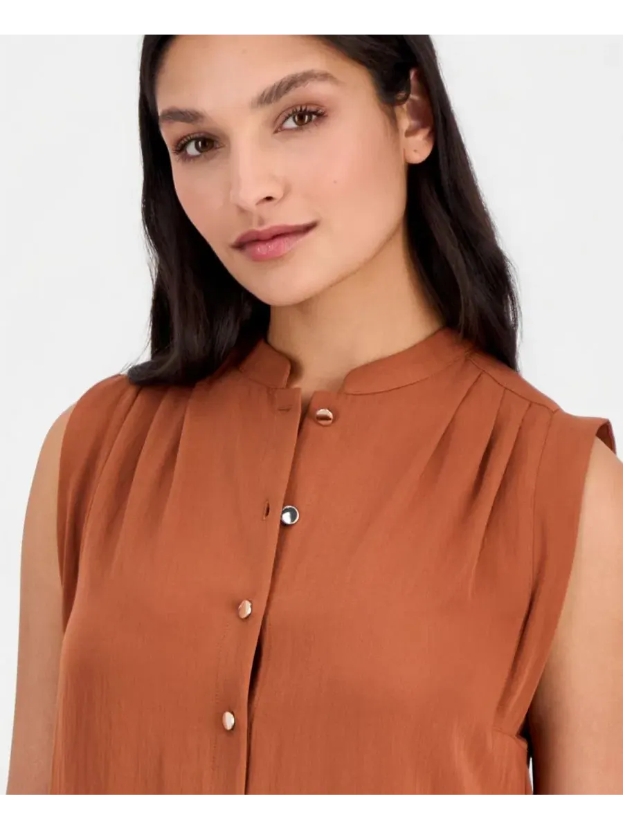 Блузка без рукавов с воротником-стойкой Anne Klein, Cedar Spice — изображение 2 из 5
