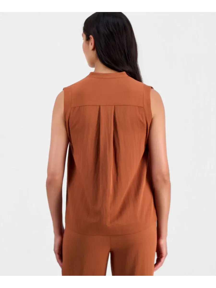 Блузка без рукавов с воротником-стойкой Anne Klein, Cedar Spice — изображение 3 из 5