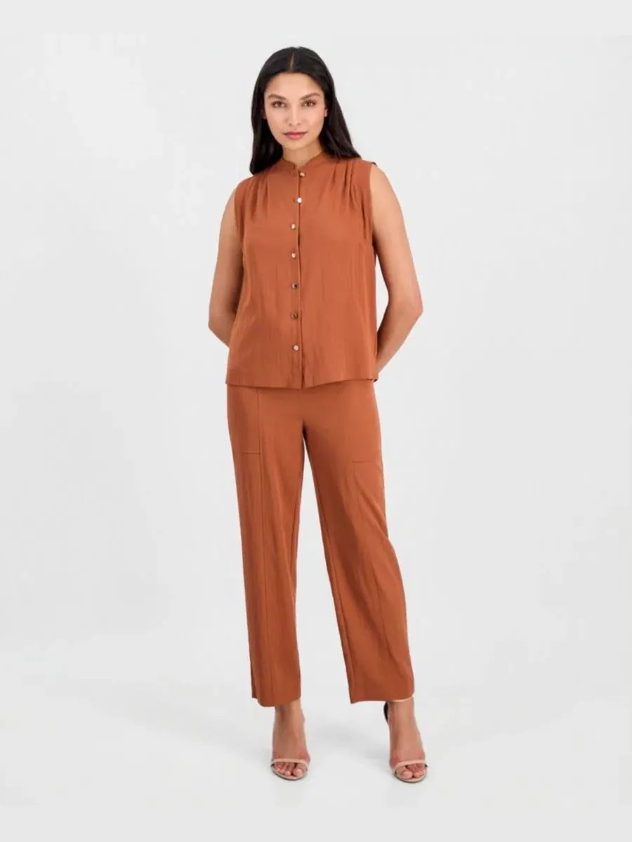 Блузка без рукавов с воротником-стойкой Anne Klein, Cedar Spice — изображение 4 из 5