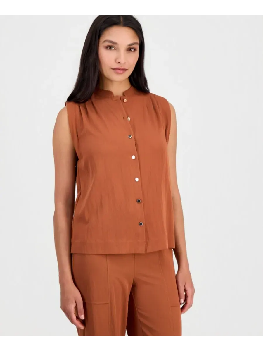 Блузка без рукавов с воротником-стойкой Anne Klein, Cedar Spice — изображение 5 из 5