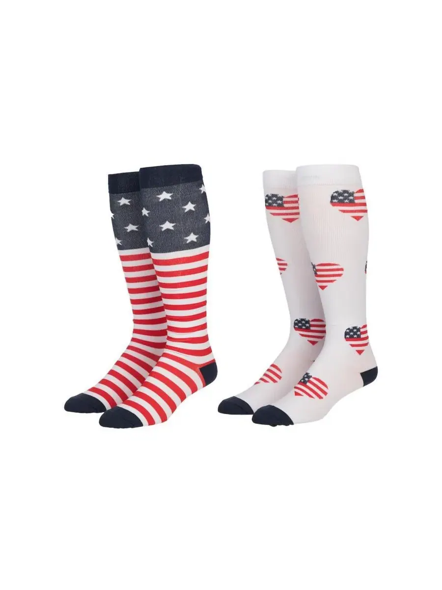 Носки высокие с принтом флага и сердечек, модель Flag & Patriotic Hearts Generic, Flag & Patriotic