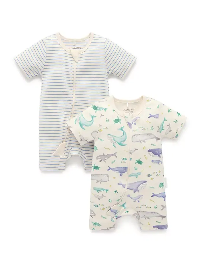 Комплект из 2 комбинезонов с короткими рукавами на молнии для мальчиков Purebaby