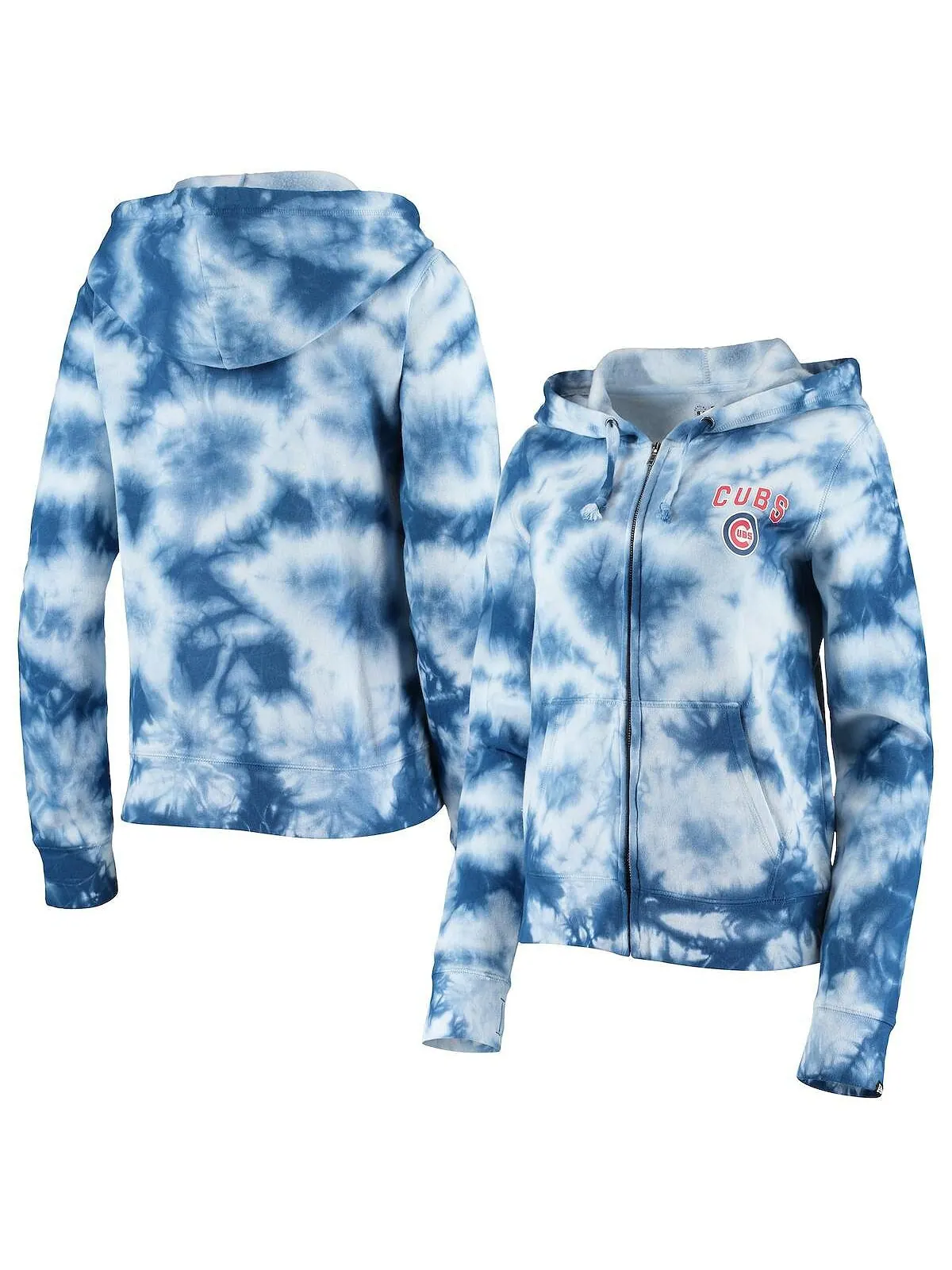 Женская флисовая толстовка с молнией во всю длину Royal Chicago Cubs Tie-Dye New Era — изображение 1 из 1, королевский