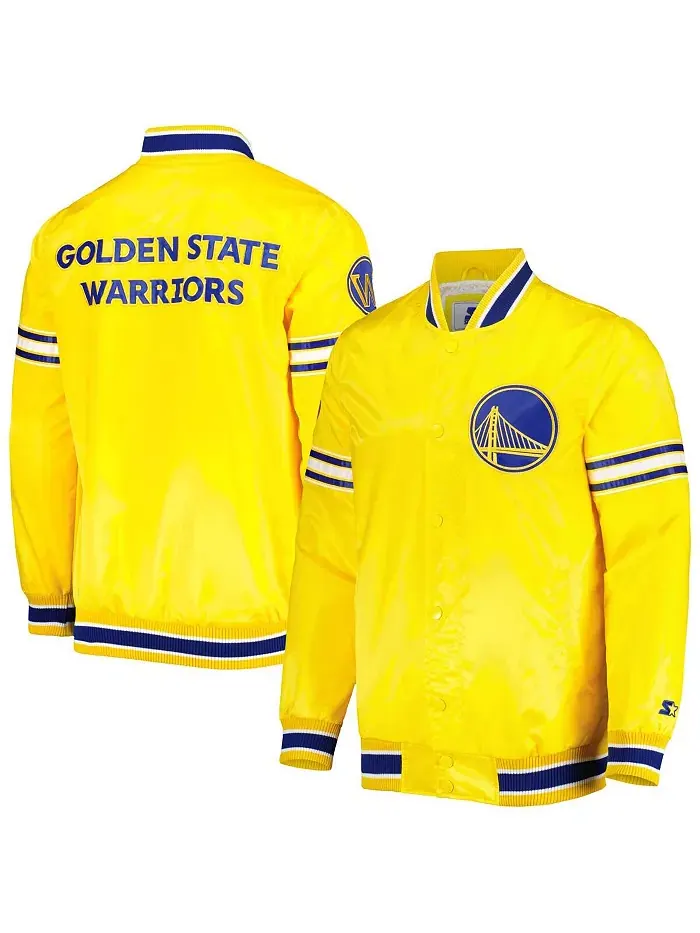 Мужская атласная бейсбольная куртка Golden State Warriors с золотистым оттенком и застежкой на