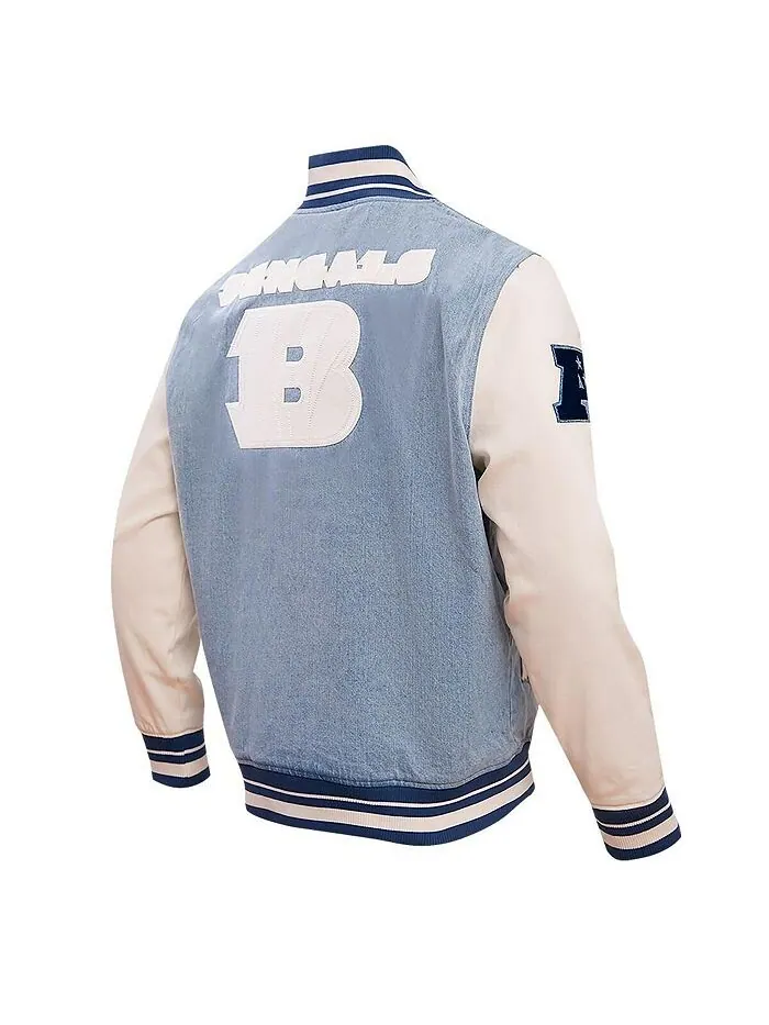 Мужская джинсовая потертая университетская куртка Cincinnati Bengals Varsity Blues с застежкой на — изображение 3 из 4