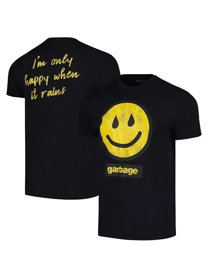 Мужская черная футболка с рисунком Garbage I'm Only Happy When It Rains Manhead Merch