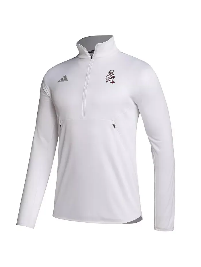 Мужская белая толстовка Texas A&M Aggies Ol' Sarge Sideline с молнией до середины груди adidas — изображение 2 из 3