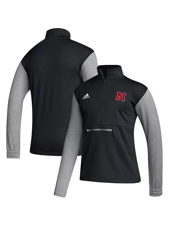 Мужская черная толстовка Nebraska Huskers Sideline AEROREADY с молнией до середины adidas