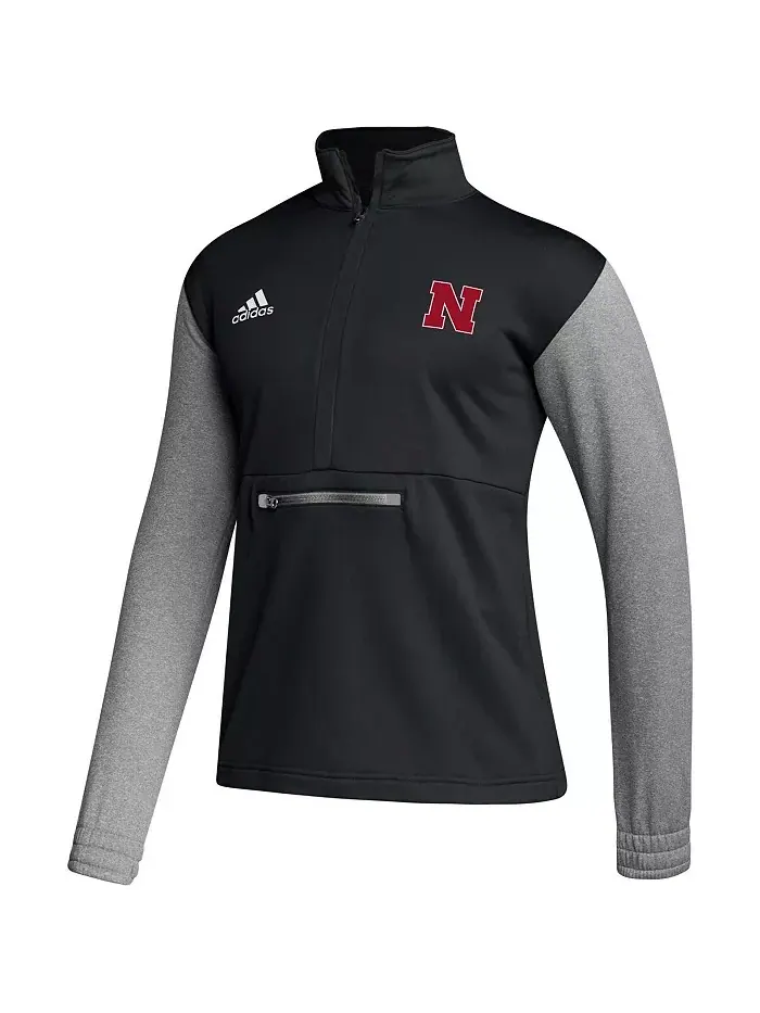 Мужская черная толстовка Nebraska Huskers Sideline AEROREADY с молнией до середины adidas — изображение 2 из 3