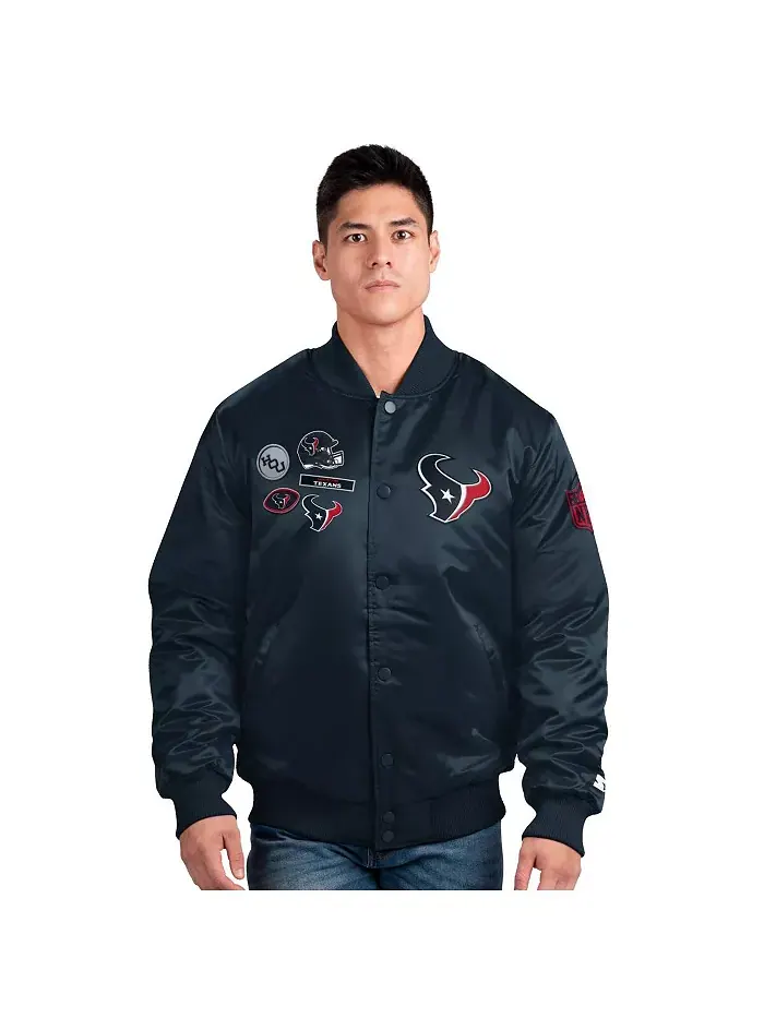 Мужская синяя бейсбольная куртка Houston Texans Exclusive Satin на молнии Starter