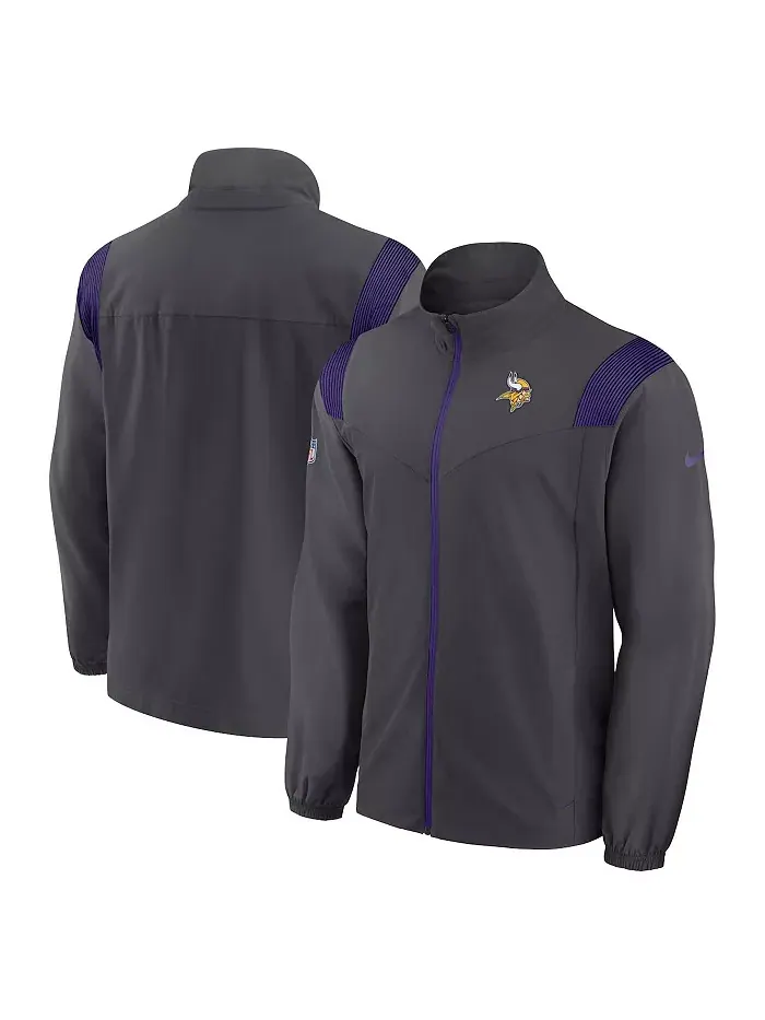 Мужская антрацитовая куртка Minnesota Vikings Sideline с тканым логотипом и молнией по всей длине