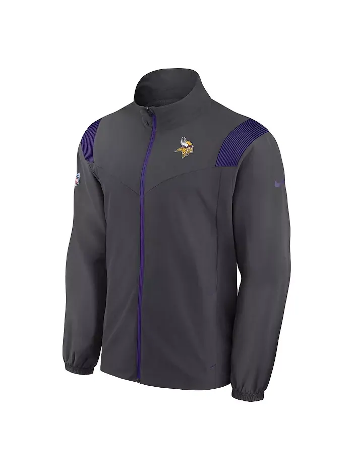 Мужская антрацитовая куртка Minnesota Vikings Sideline с тканым логотипом и молнией по всей длине — изображение 2 из 3