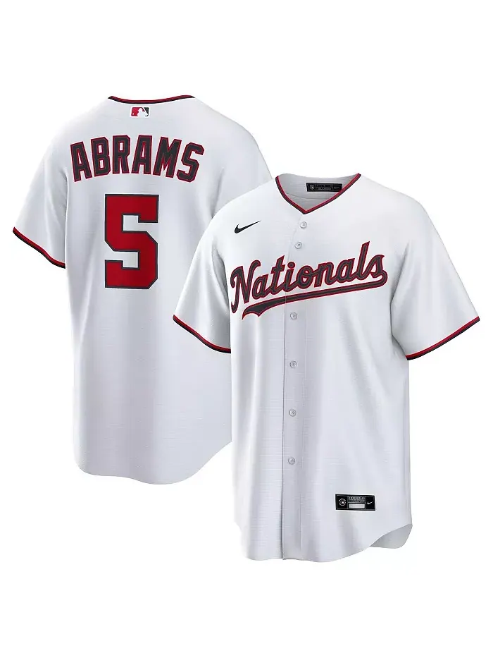 Мужская реплика домашней футболки Washington Nationals CJ Abrams в белом цвете Nike