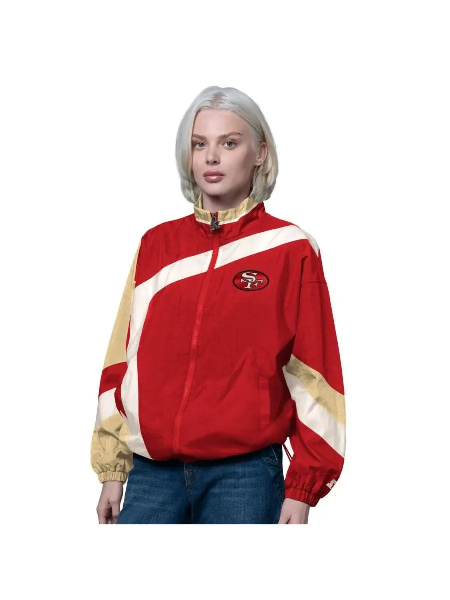 Starter Женская ветровка на молнии алого/золотого цвета с символикой команды San Francisco 49ers