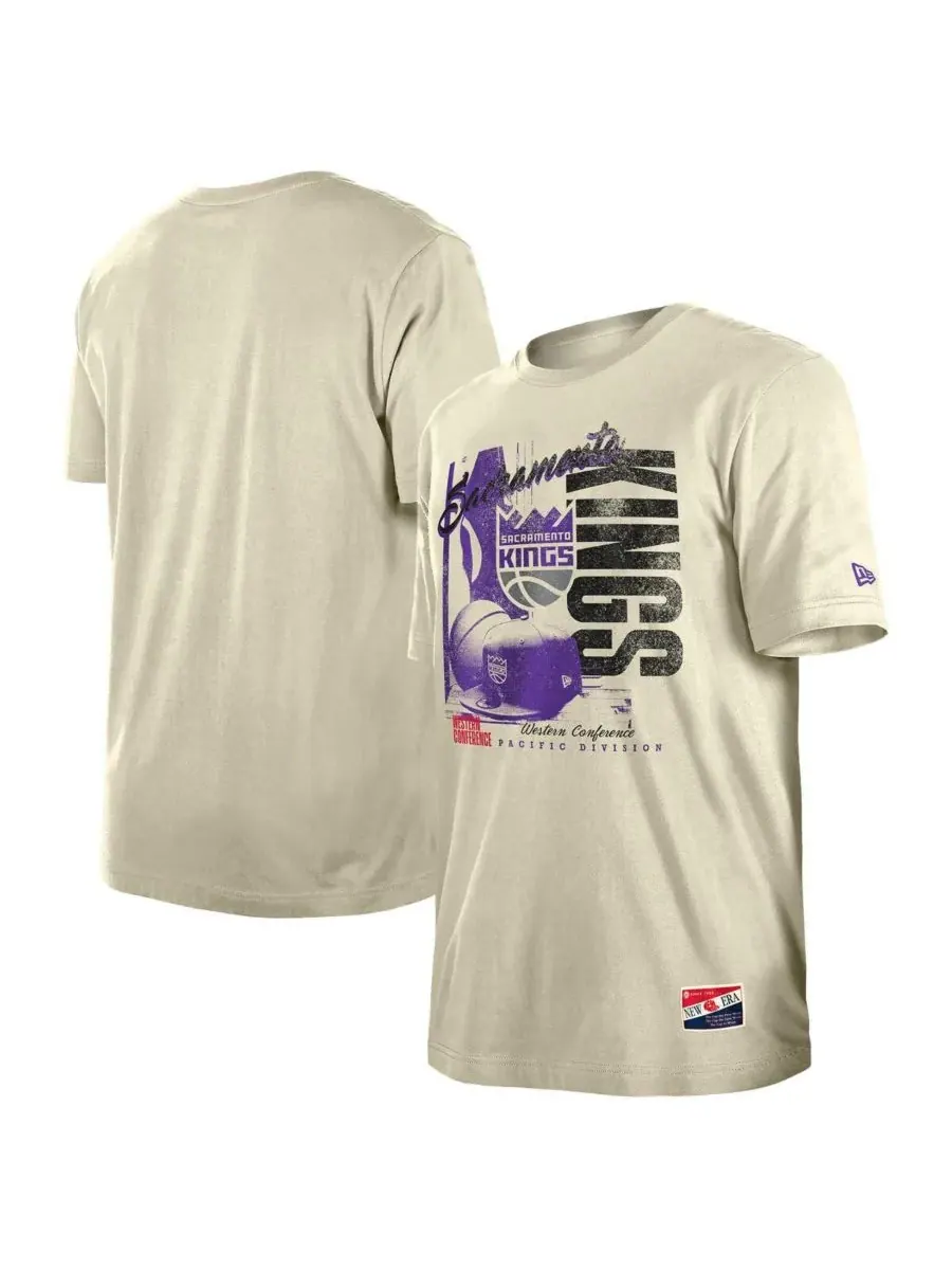 New Era Мужская футболка Sacramento Kings кремового цвета в винтажном стиле с эффектом потертости