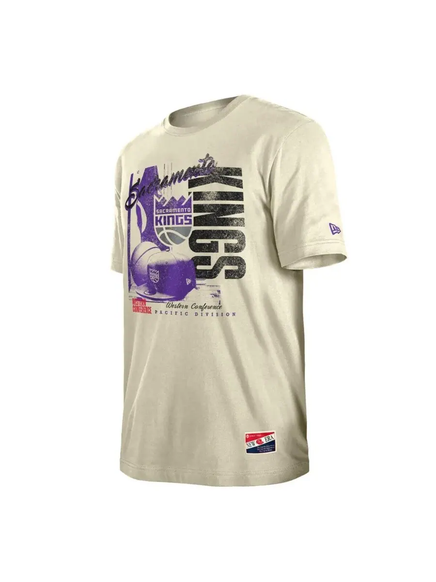 New Era Мужская футболка Sacramento Kings кремового цвета в винтажном стиле с эффектом потертости — изображение 3 из 3