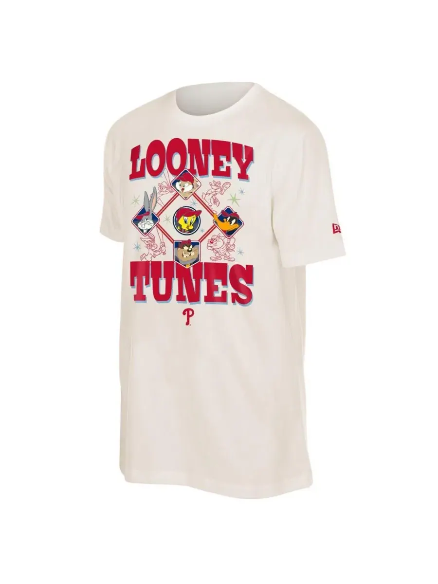 Мужская и женская кремовая футболка Philadelphia Phillies Looney Tunes New Era