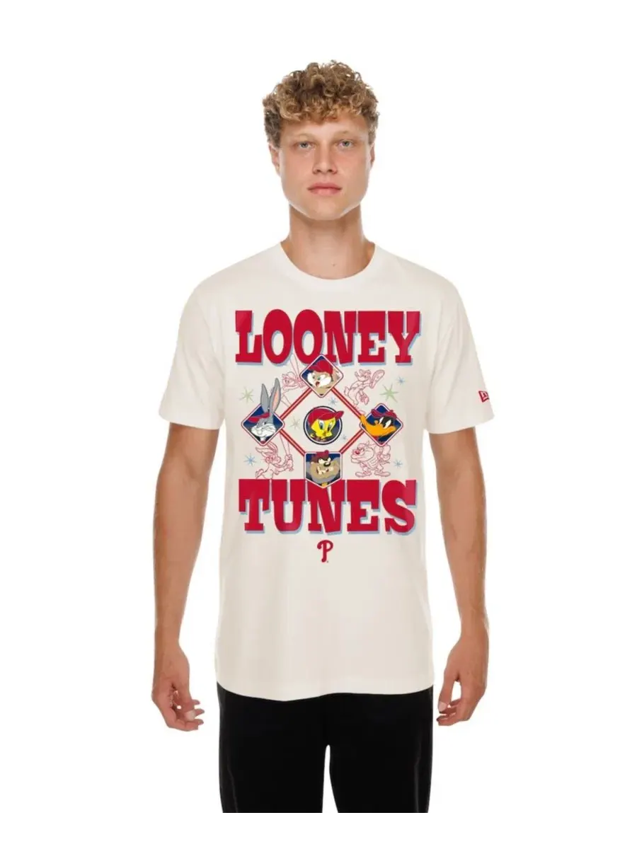 Мужская и женская кремовая футболка Philadelphia Phillies Looney Tunes New Era — изображение 3 из 4, бежевый