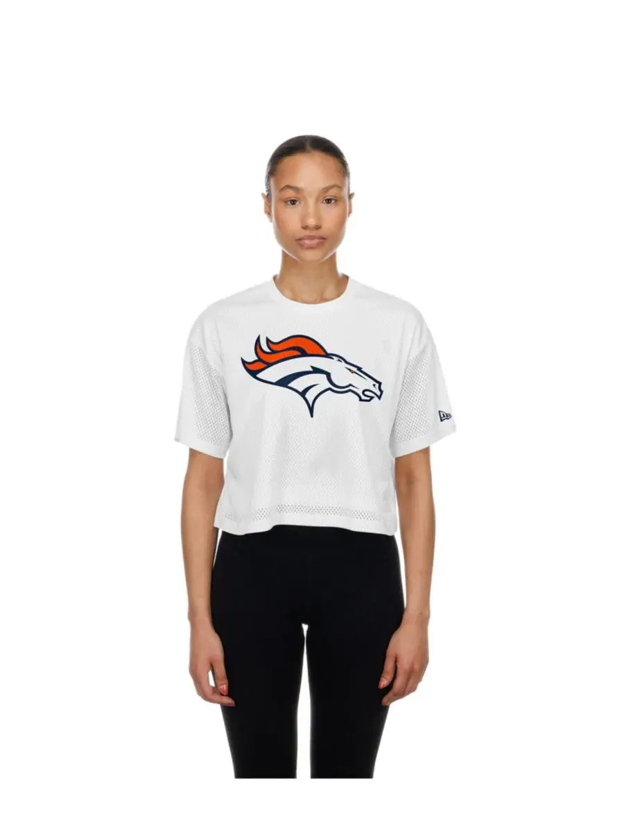 Женская футболка-кроп с сеткой и принтом Denver Broncos New Era