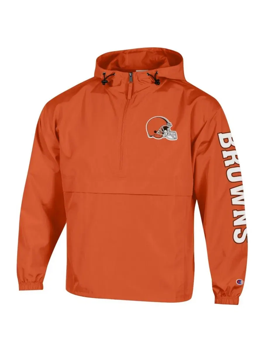 Ветровка мужская с капюшоном и полузастежкой-молнией, с рисунком Cleveland Browns Champion — изображение 2 из 3, оранжевый
