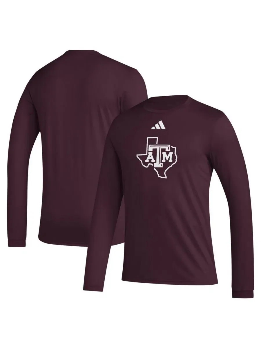Футболка с длинным рукавом с принтом Texas A&M Aggies Primary Locker Logo Pre-Game adidas