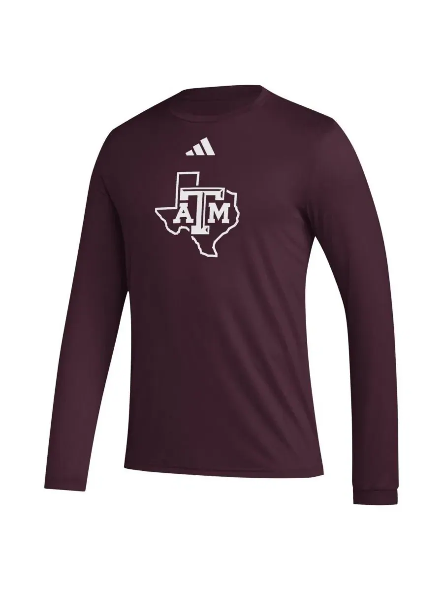Футболка с длинным рукавом с принтом Texas A&M Aggies Primary Locker Logo Pre-Game adidas — изображение 3 из 3, коричневый