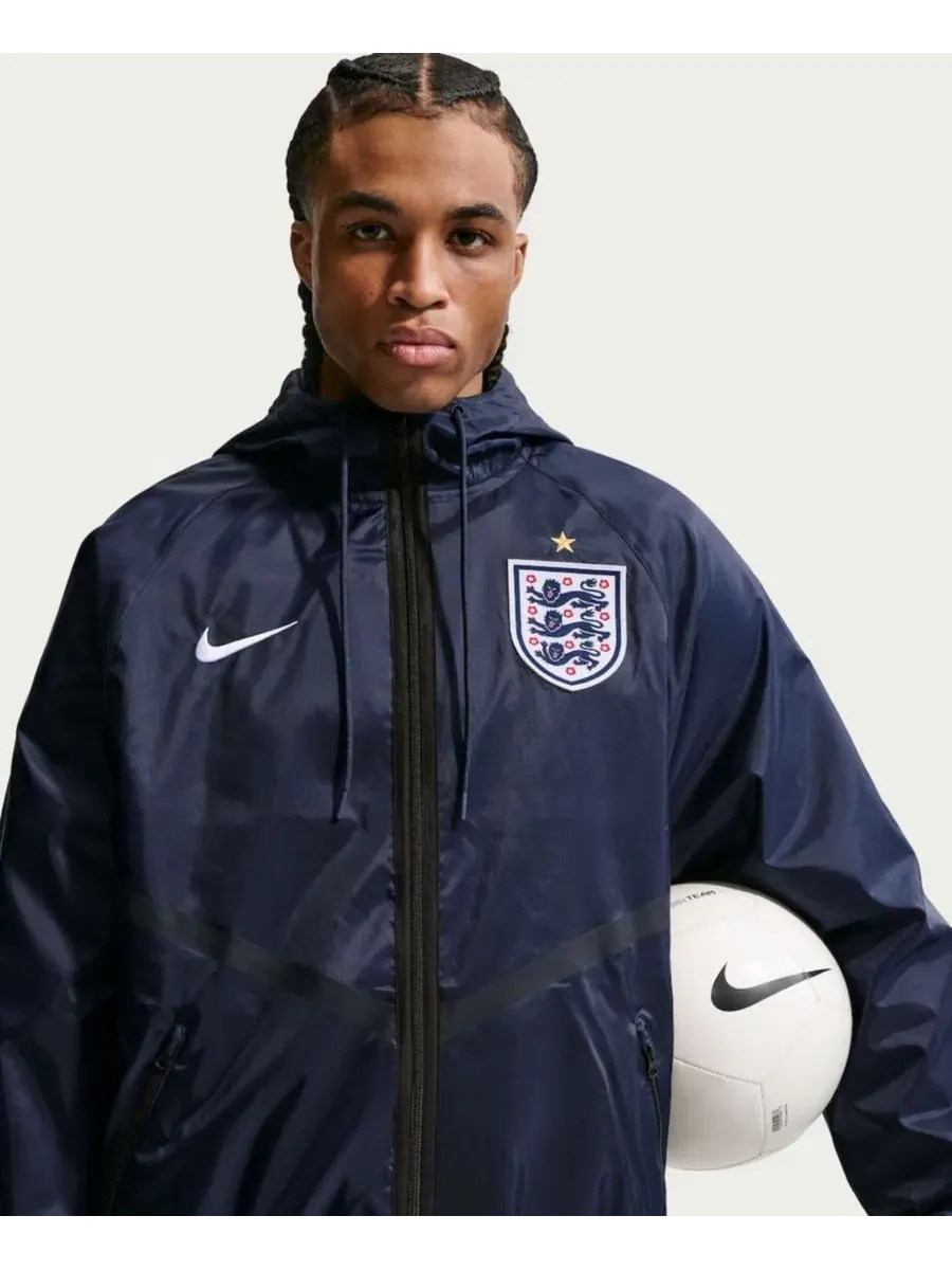 Мужская куртка-ветровка с капюшоном England National Team 2026 Anthem Dri-FIT Nike — изображение 3 из 5, темно-синий
