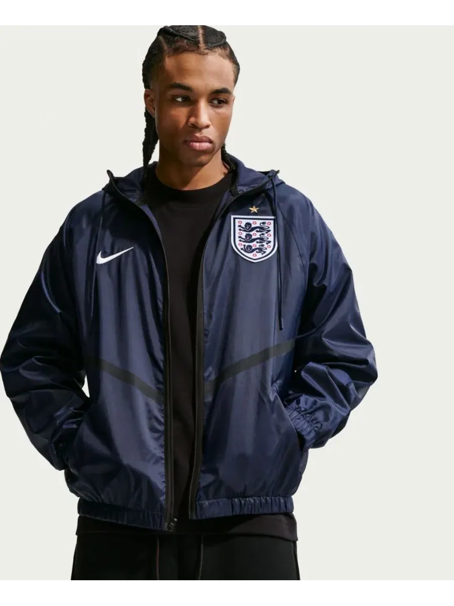 Мужская куртка-ветровка с капюшоном England National Team 2026 Anthem Dri-FIT Nike — изображение 5 из 5, темно-синий