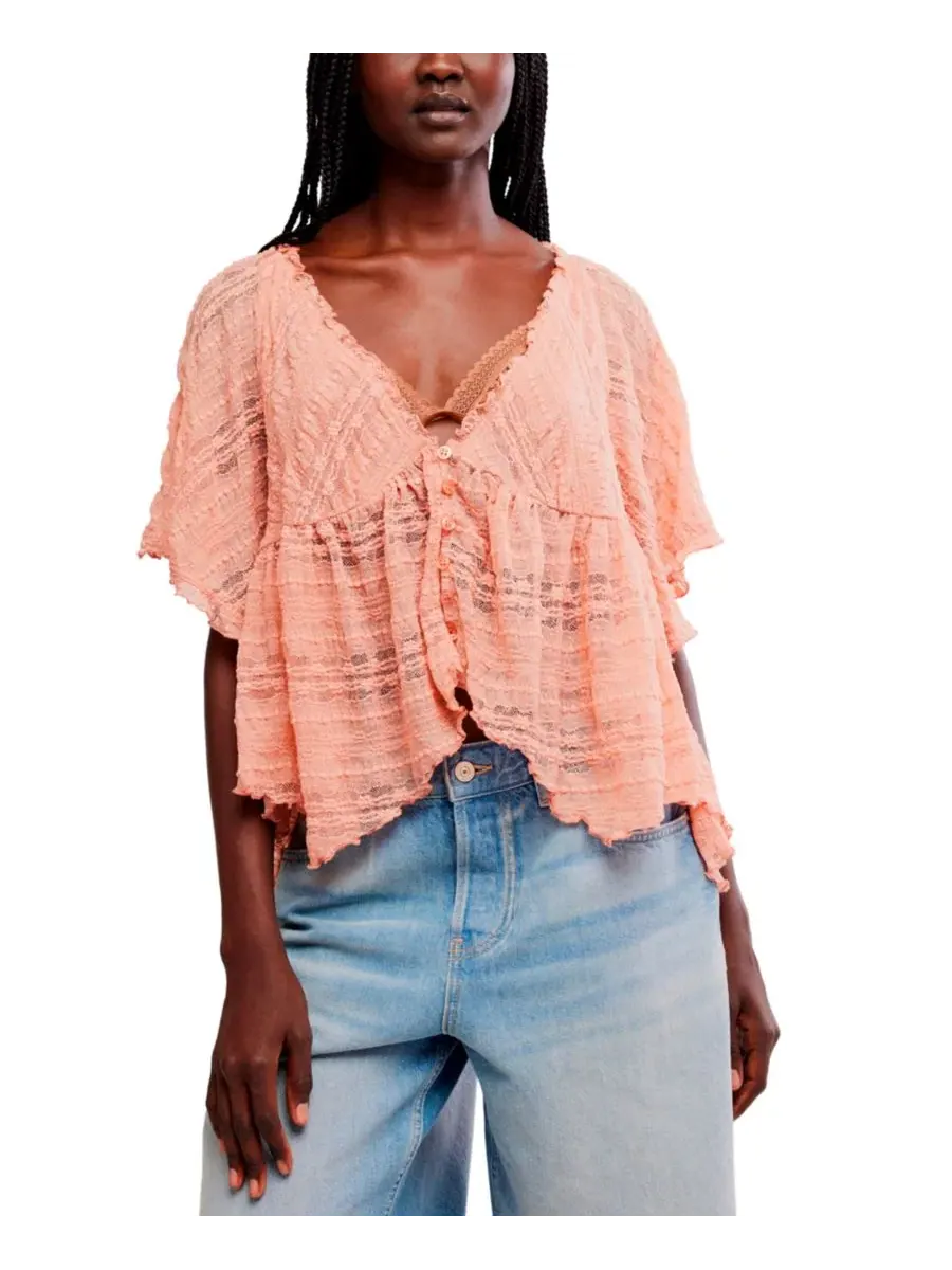 Блузка кружевная с V-образным вырезом In Your Dreams Free People, Coral Kiss