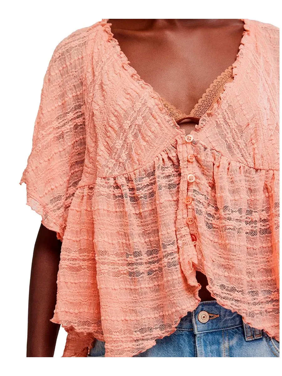 Блузка кружевная с V-образным вырезом In Your Dreams Free People, Coral Kiss — изображение 4 из 5
