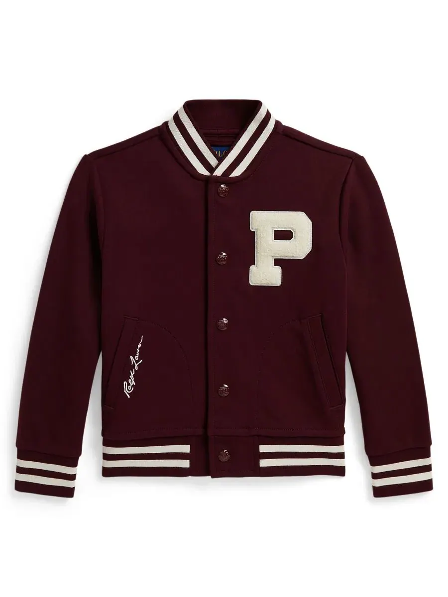 Детская куртка-бомбер с принтом, модель Double-Knit Letter Jacket Polo Ralph Lauren, Rich Ruby