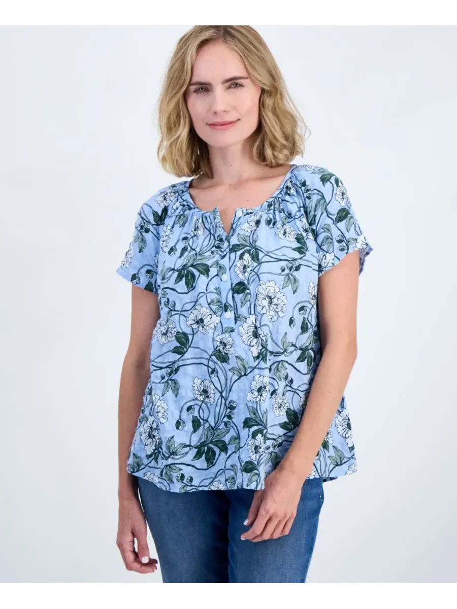 Блуза с коротким рукавом-воланами и принтом Style & Co, Winding Floral