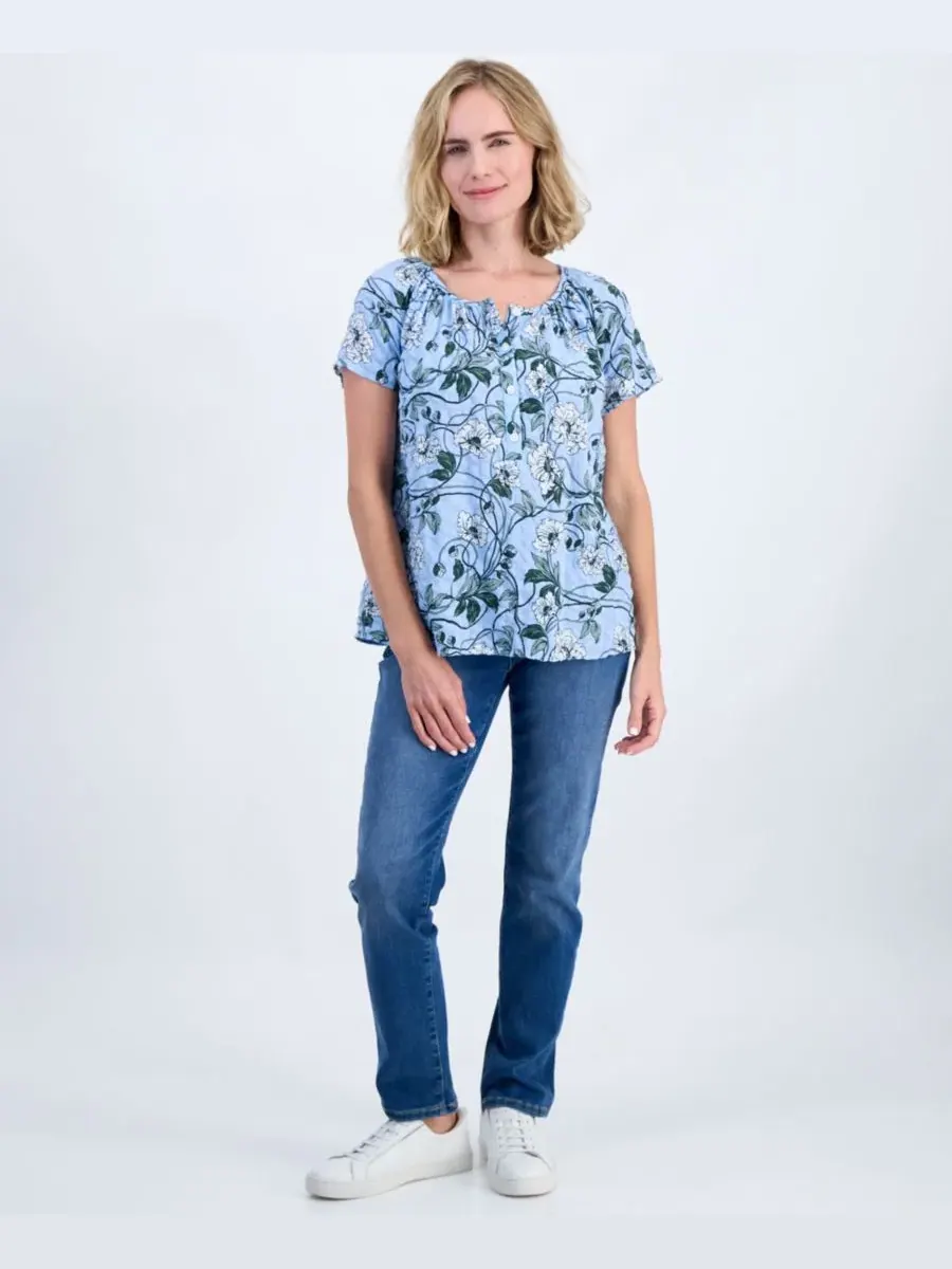 Блуза с коротким рукавом-воланами и принтом Style & Co, Winding Floral — изображение 2 из 4