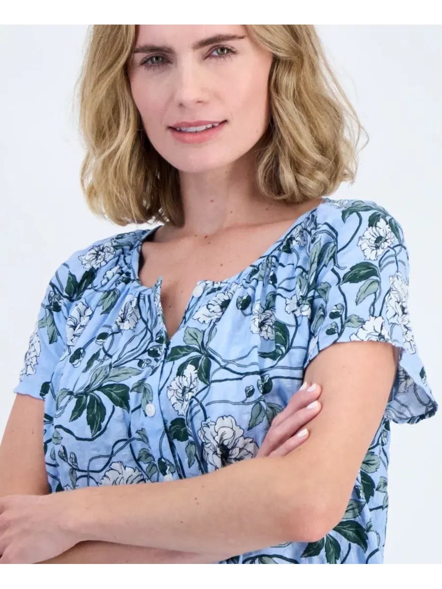Блуза с коротким рукавом-воланами и принтом Style & Co, Winding Floral — изображение 3 из 4